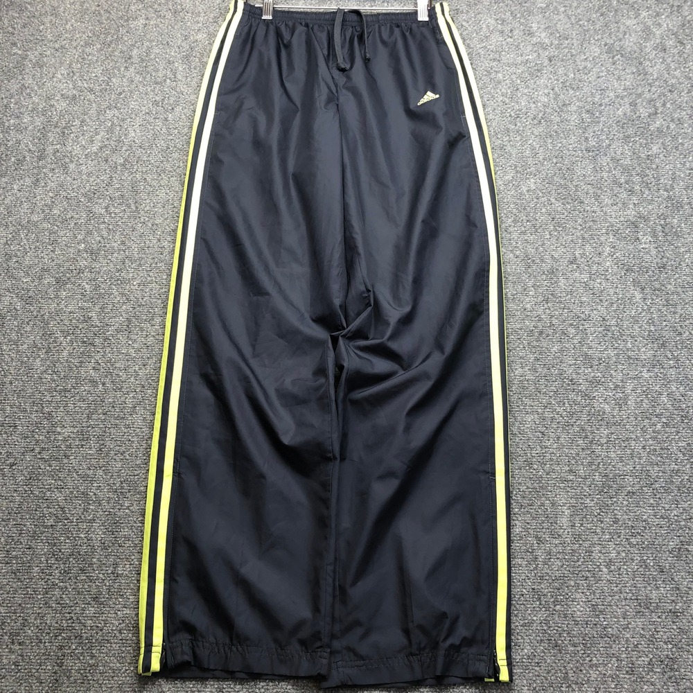 Adidas Mens Track Pants Navy Blue Neon Yellow Stripe Mesh Lined M